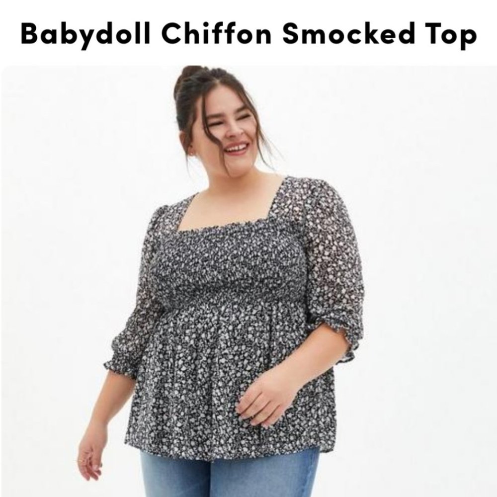 Torrid Babydoll Chiffon Smocked Top (NWT)